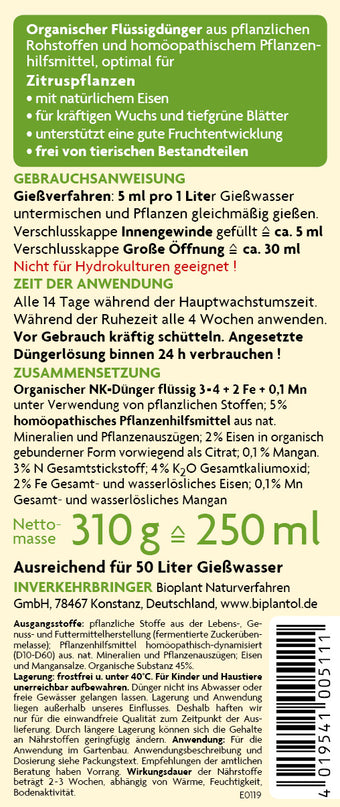 BIPLANTOL Zitrusdünger Zitrus-Kraft 250 ml